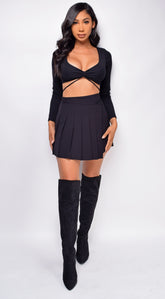Lindy Black Long Sleeve Front Twist Crop Top